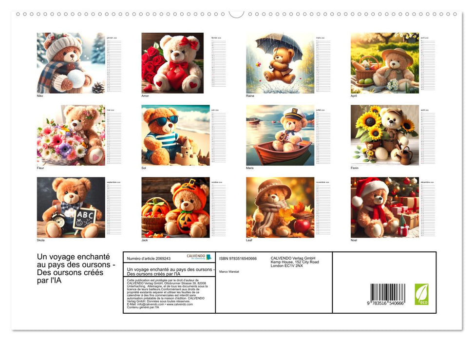Un voyage enchanté au pays des oursons -Des oursons créés par l'IA (CALVENDO Calendrier supérieur 2026)