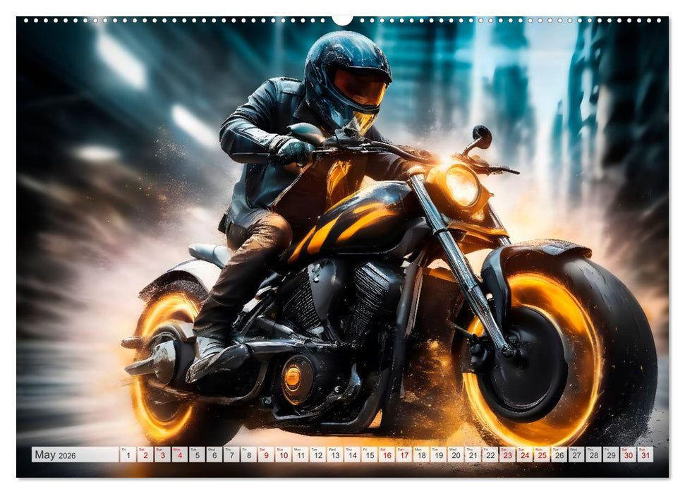 DYNAMIC STREET SCENES AI-generated motorbikes (CALVENDO Monthly Calendar 2026)