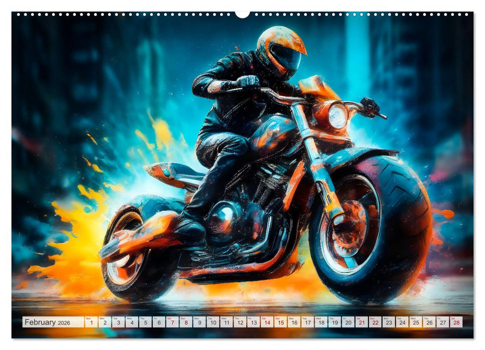 DYNAMIC STREET SCENES AI-generated motorbikes (CALVENDO Premium-Calendar 2026)