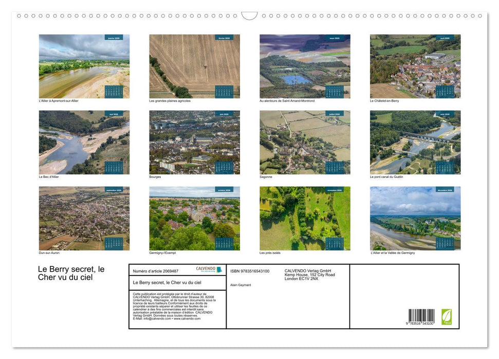 Le Berry secret, le Cher vu du ciel (CALVENDO Calendrier mensuel 2026)
