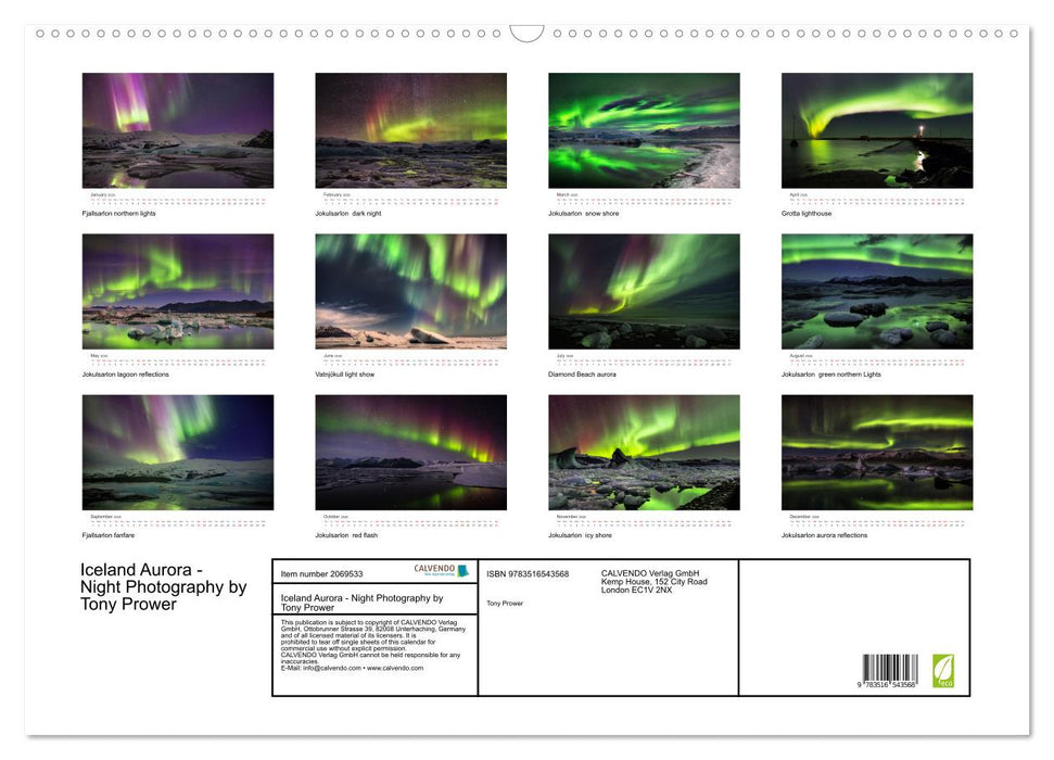 Iceland Aurora - Night Photography by Tony Prower (CALVENDO Monthly Calendar 2026)