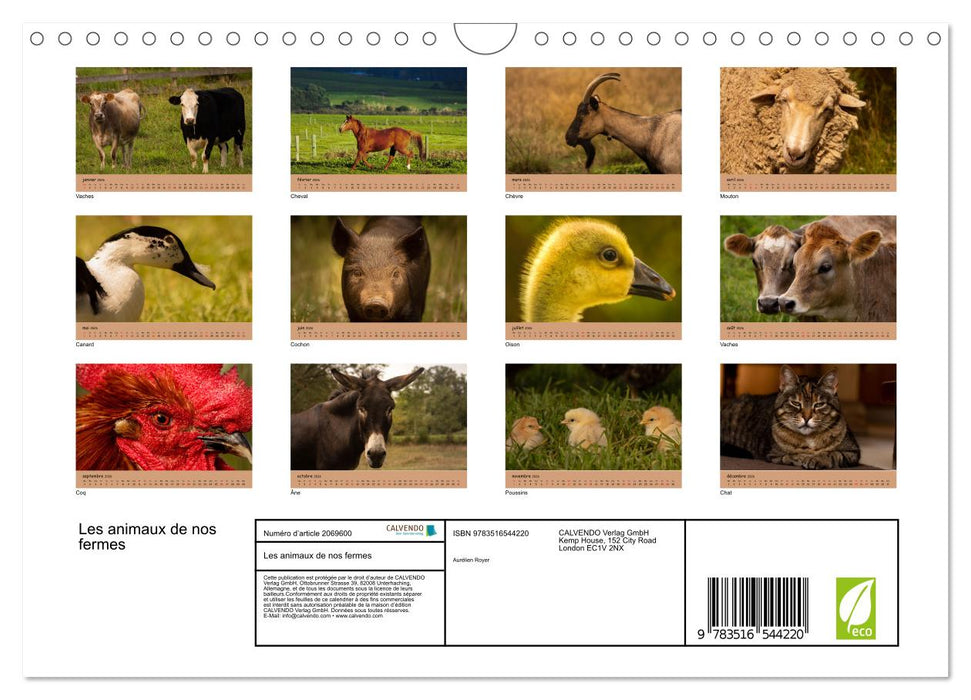 Les animaux de nos fermes (CALVENDO Calendrier mensuel 2026)
