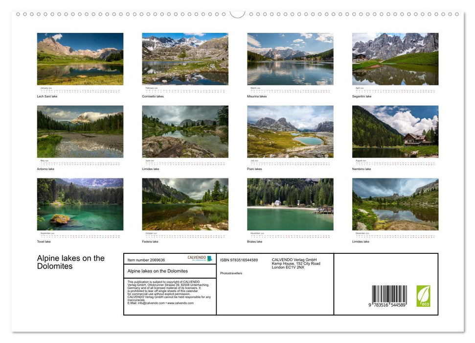 Alpine lakes on the Dolomites (CALVENDO Premium-Calendar 2026)