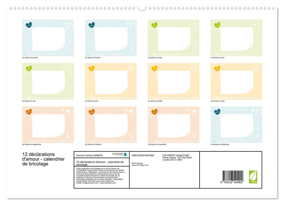 12 déclarations d'amour - calendrier de bricolage (CALVENDO Calendrier supérieur 2026)