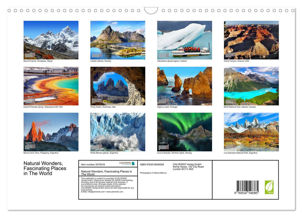 Natural Wonders, Fascinating Places in The World (CALVENDO Monthly Calendar 2026)