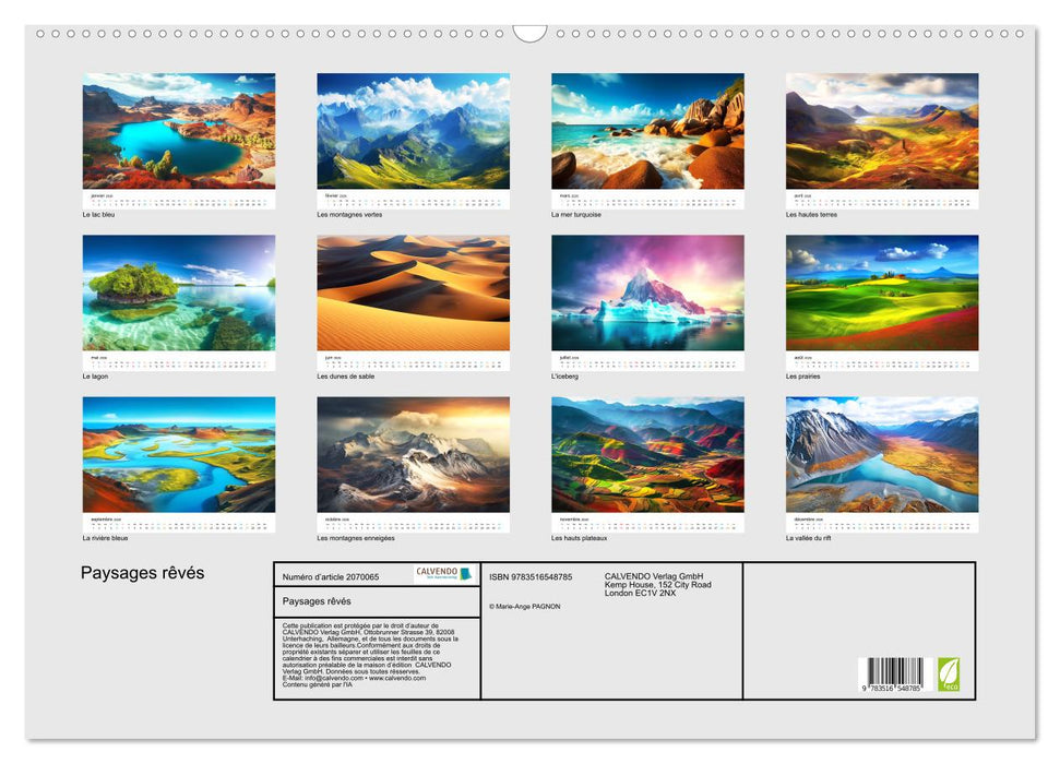 Paysages rêvés (CALVENDO Calendrier mensuel 2026)