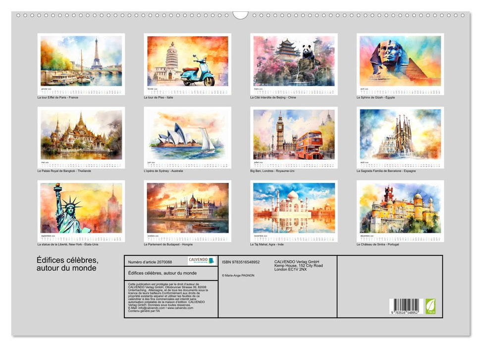 Édifices célèbres, autour du monde (CALVENDO Calendrier mensuel 2026)