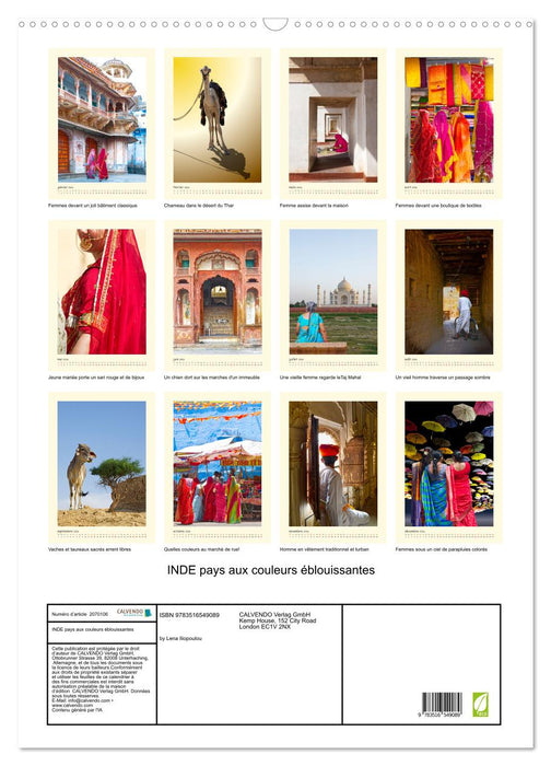 INDE pays aux couleurs éblouissantes (CALVENDO Calendrier mensuel 2026)