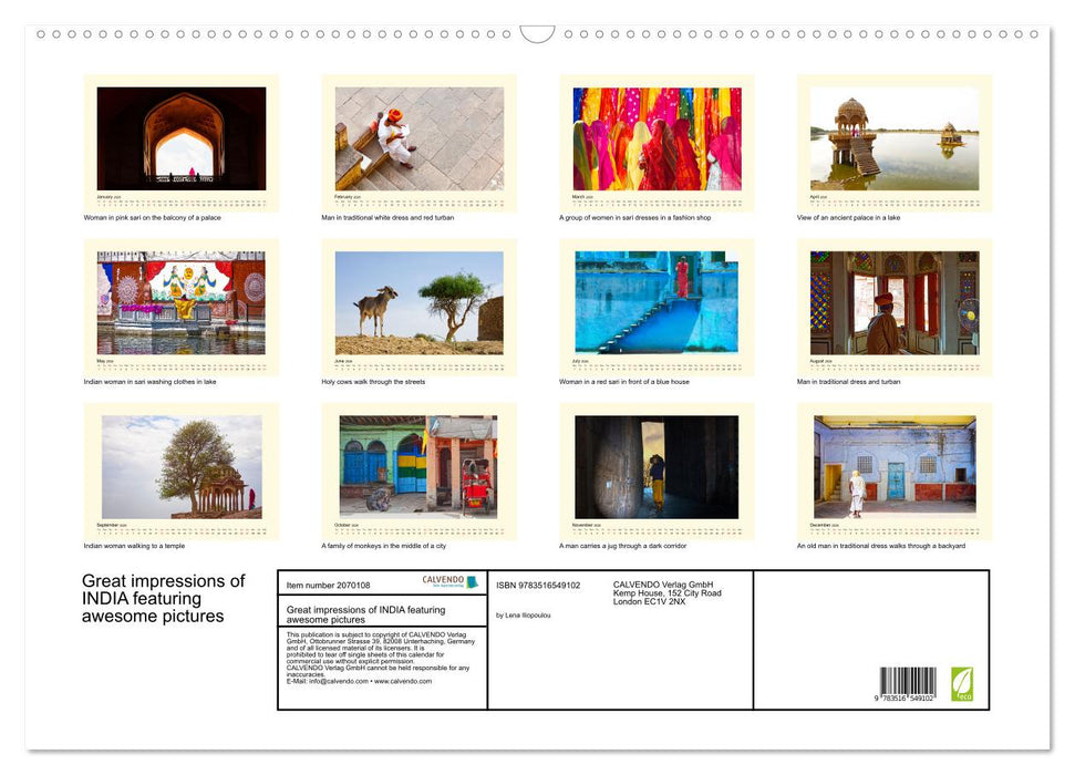 Great impressions of INDIA featuring awesome pictures (CALVENDO Monthly Calendar 2026)