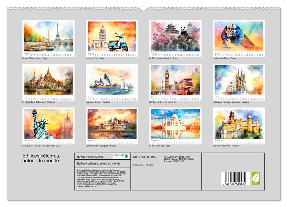 Édifices célèbres, autour du monde (CALVENDO Calendrier supérieur 2026)