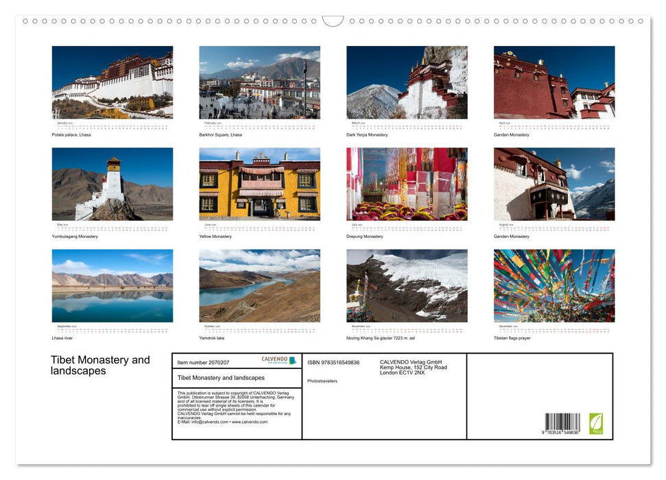 Tibet Monastery and landscapes (CALVENDO Monthly Calendar 2026)