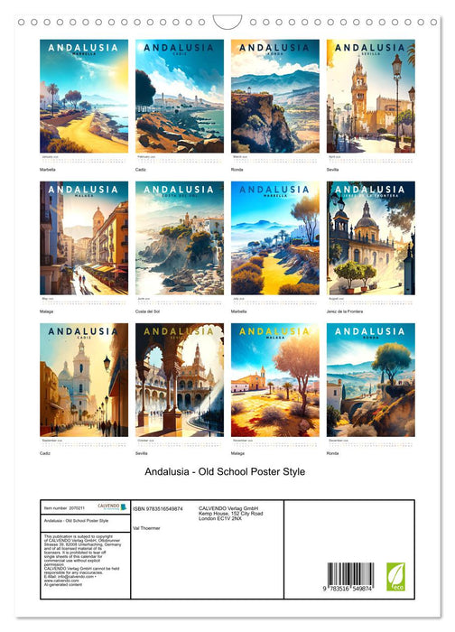Andalusia - Old School Poster Style (CALVENDO Monthly Calendar 2026)
