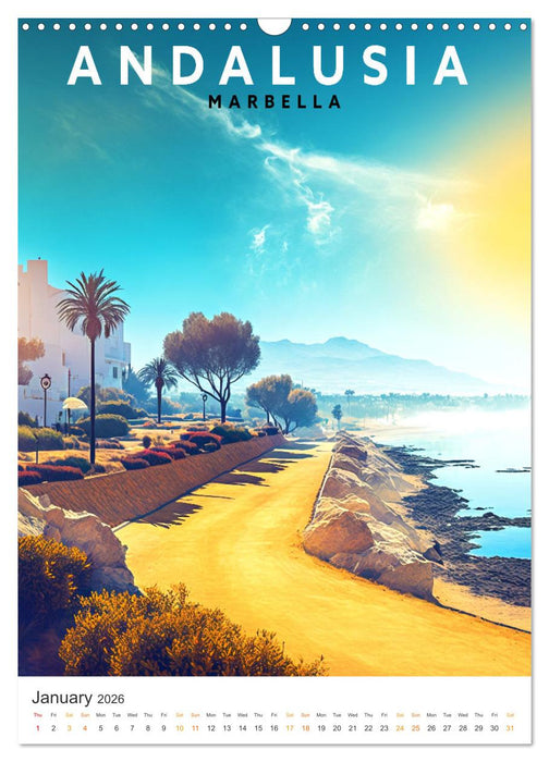 Andalusia - Old School Poster Style (CALVENDO Monthly Calendar 2026)