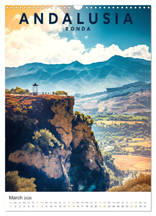 Andalusia - Old School Poster Style (CALVENDO Monthly Calendar 2026)