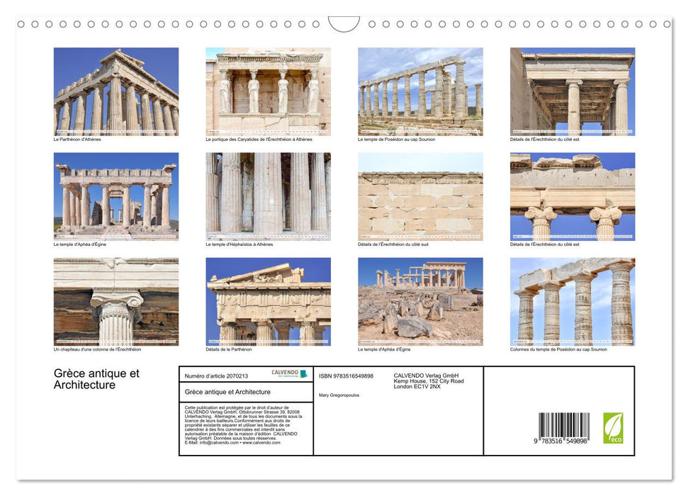 Grèce antique et Architecture (CALVENDO Calendrier mensuel 2026)