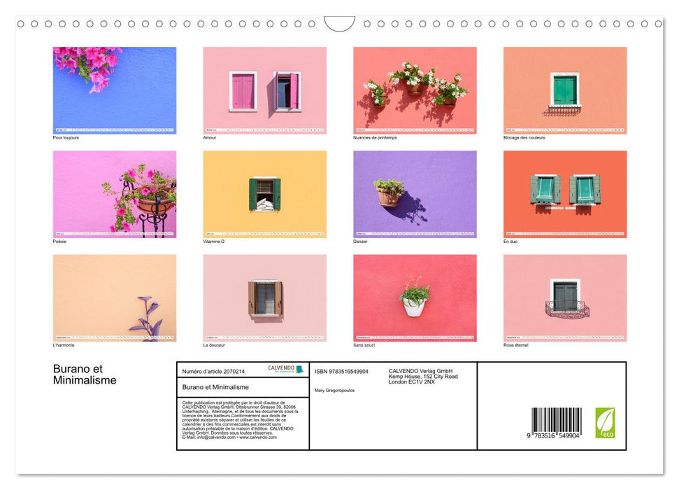 Burano et Minimalisme (CALVENDO Calendrier mensuel 2026)