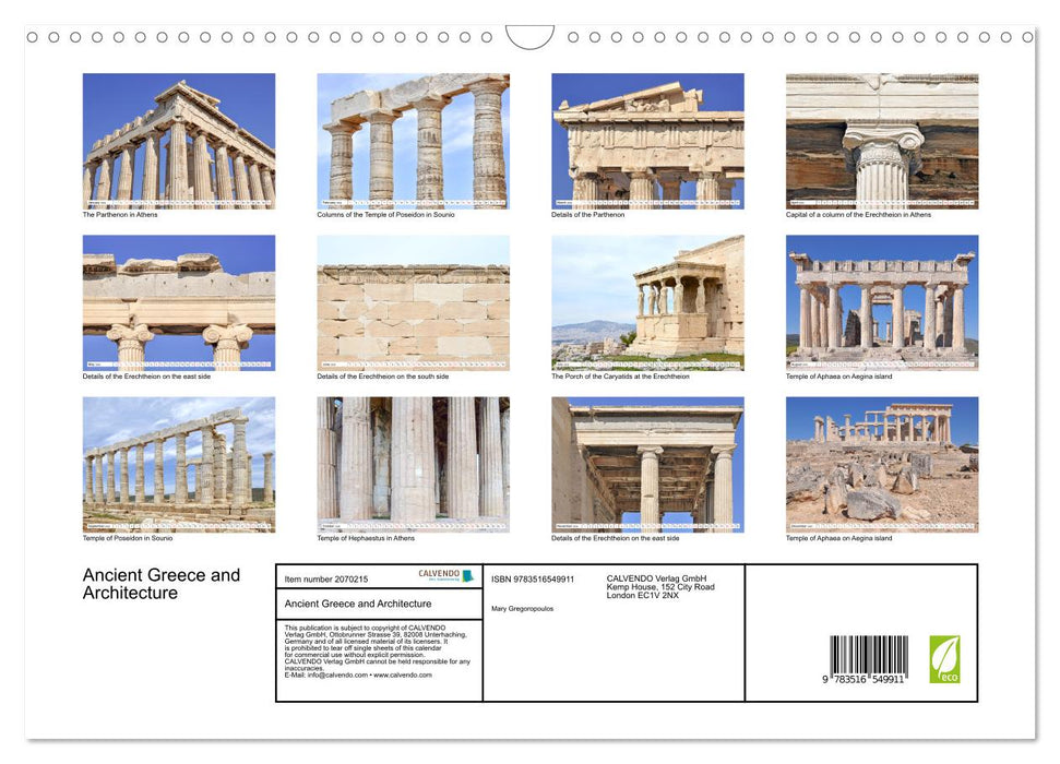 Ancient Greece and Architecture (CALVENDO Monthly Calendar 2026)