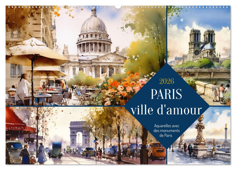 Paris, ville d'amour (CALVENDO Calendrier mensuel 2026)