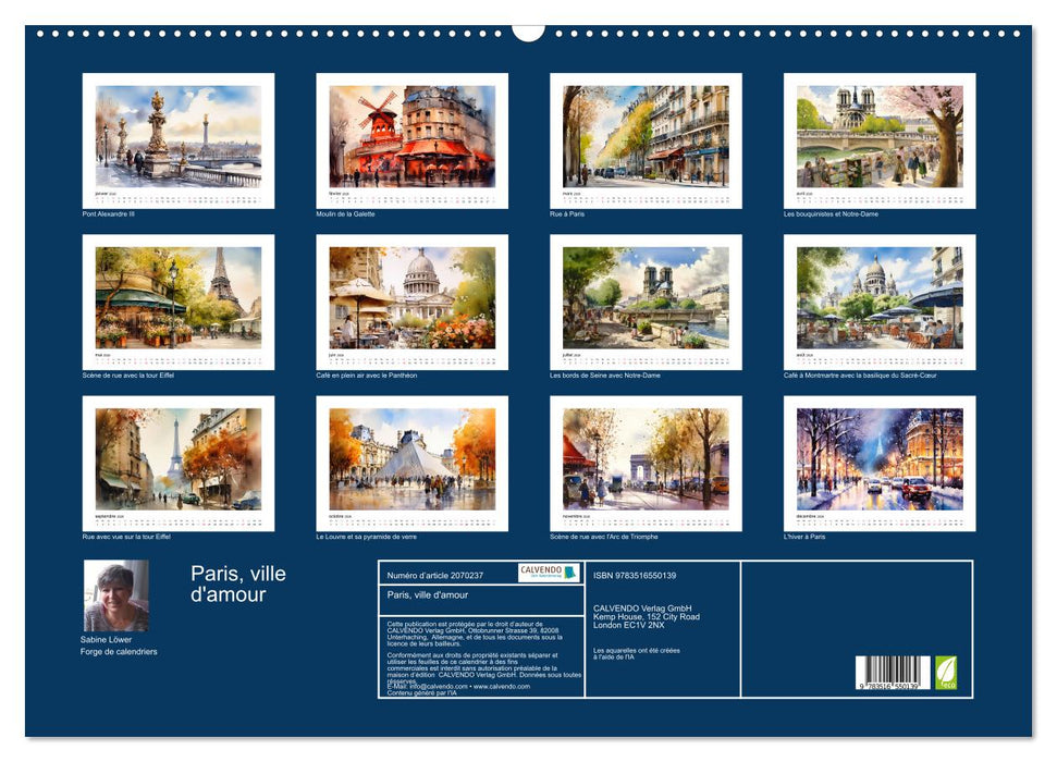 Paris, ville d'amour (CALVENDO Calendrier mensuel 2026)