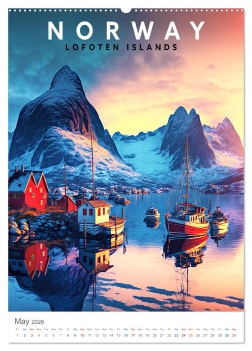Lofoten Islands - Old School Poster Style (CALVENDO Monthly Calendar 2026)