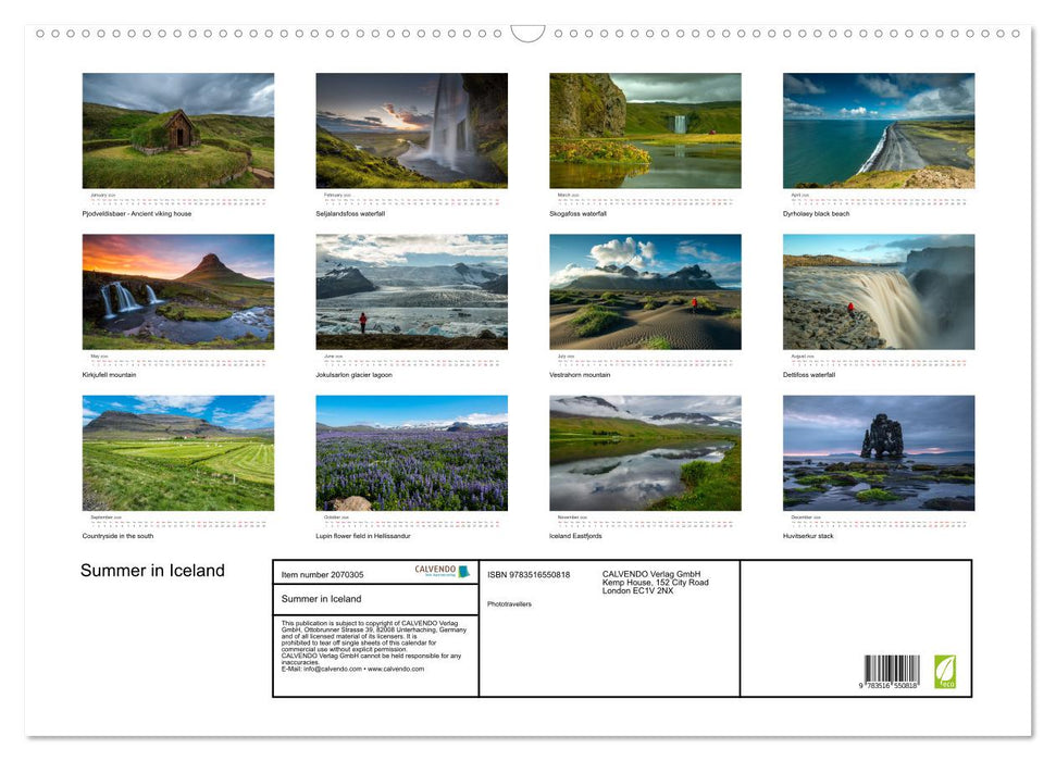 Summer in Iceland (CALVENDO Monthly Calendar 2026)