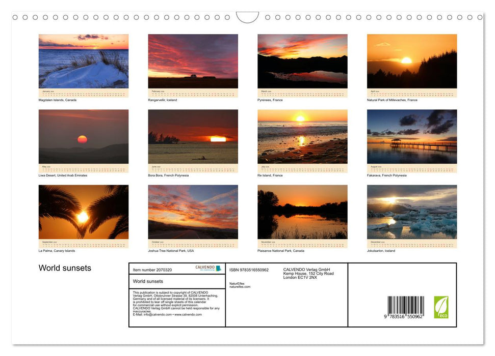 World sunsets (CALVENDO Monthly Calendar 2026)