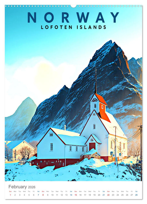 Lofoten Islands - Old School Poster Style (CALVENDO Premium-Calendar 2026)