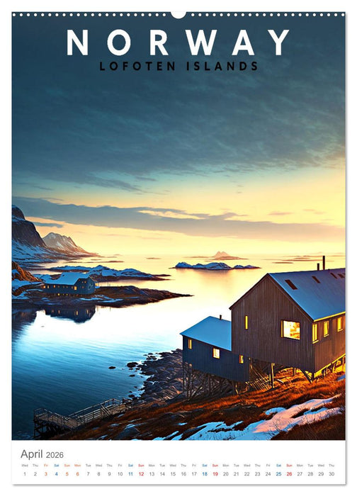 Lofoten Islands - Old School Poster Style (CALVENDO Premium-Calendar 2026)