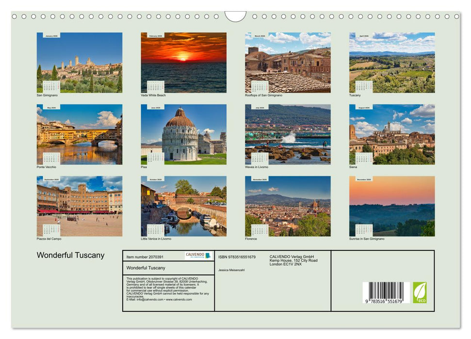 Wonderful Tuscany (CALVENDO Monthly Calendar 2026)