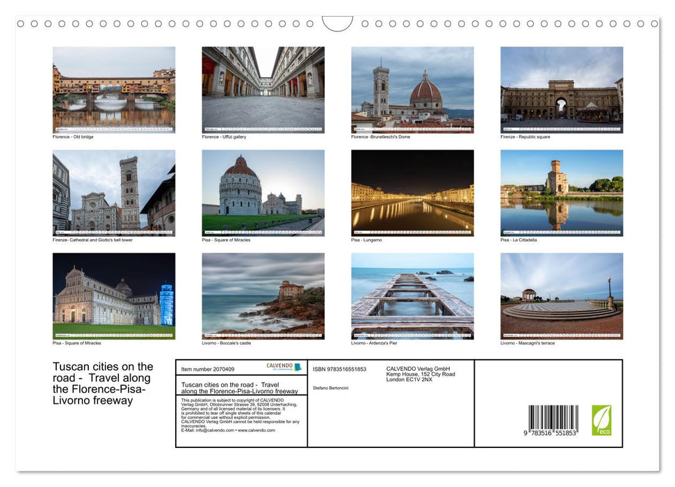 Tuscan cities on the road - Travel along the Florence-Pisa-Livorno freeway (CALVENDO Monthly Calendar 2026)
