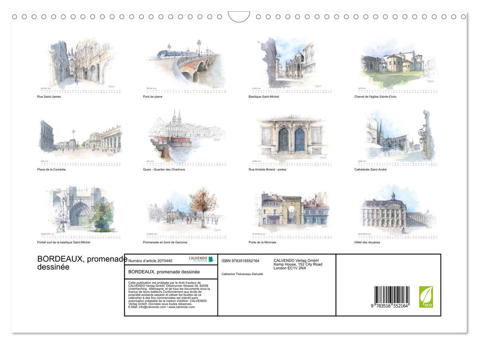 BORDEAUX, promenade dessinée (CALVENDO Calendrier mensuel 2026)