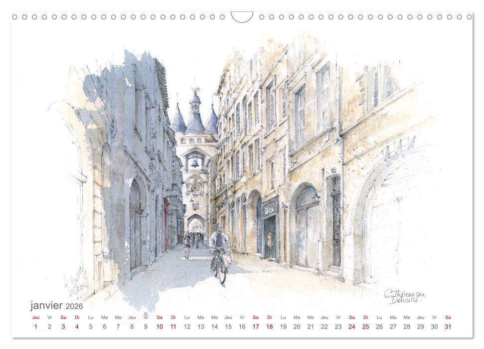BORDEAUX, promenade dessinée (CALVENDO Calendrier mensuel 2026)