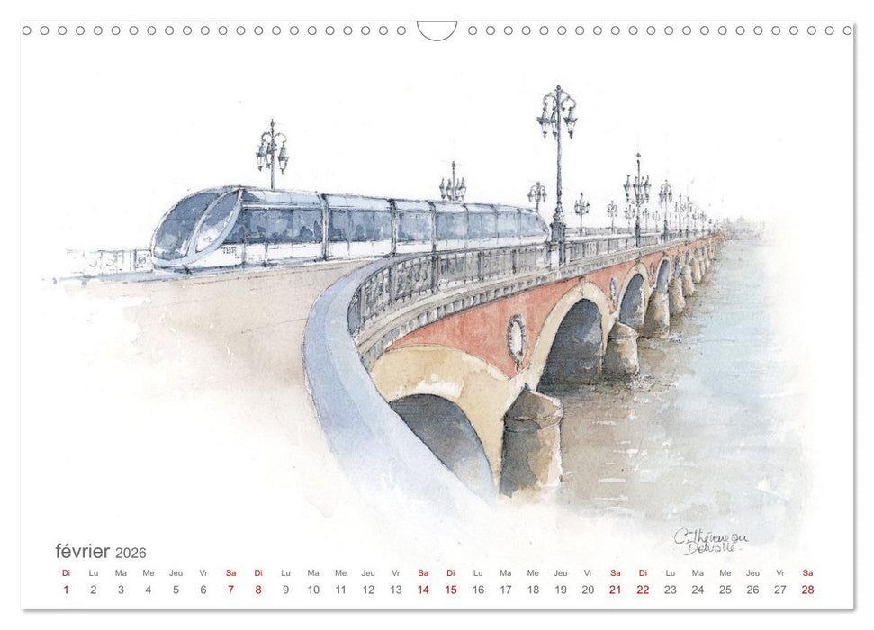 BORDEAUX, promenade dessinée (CALVENDO Calendrier mensuel 2026)