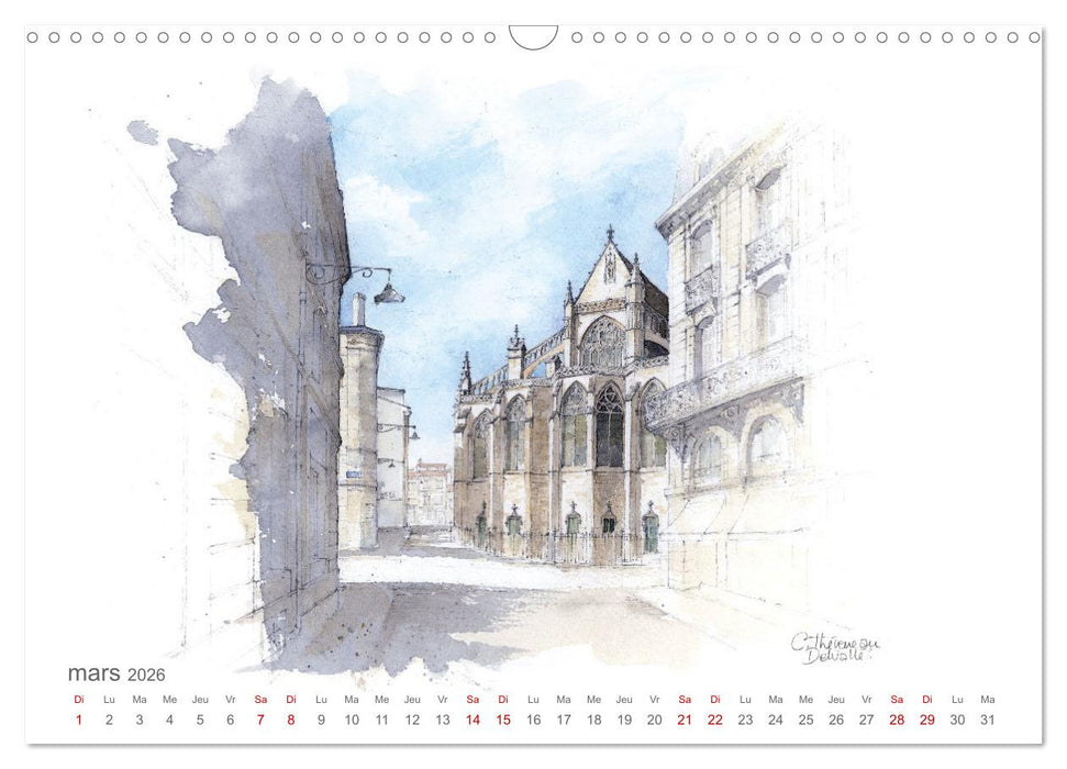 BORDEAUX, promenade dessinée (CALVENDO Calendrier mensuel 2026)