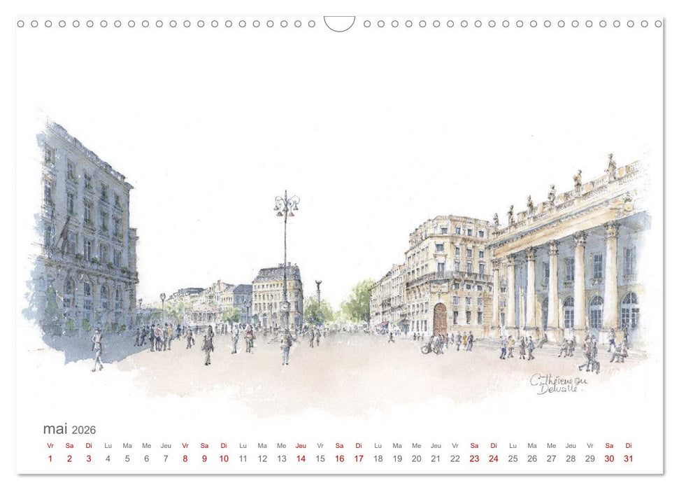 BORDEAUX, promenade dessinée (CALVENDO Calendrier mensuel 2026)