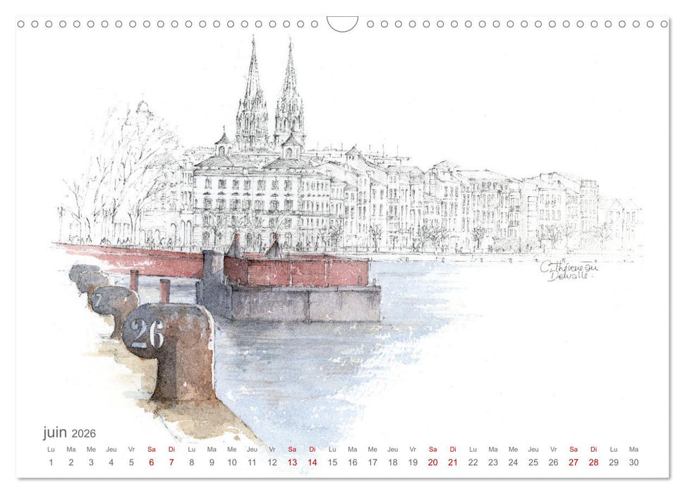 BORDEAUX, promenade dessinée (CALVENDO Calendrier mensuel 2026)