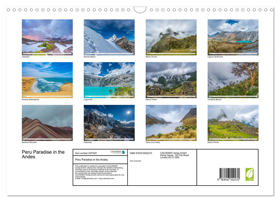 Peru Paradise in the Andes (CALVENDO Monthly Calendar 2026)