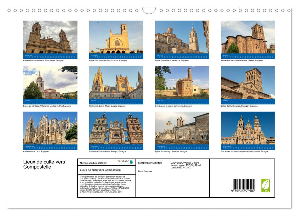 Lieux de culte vers Compostelle (CALVENDO Calendrier mensuel 2026)