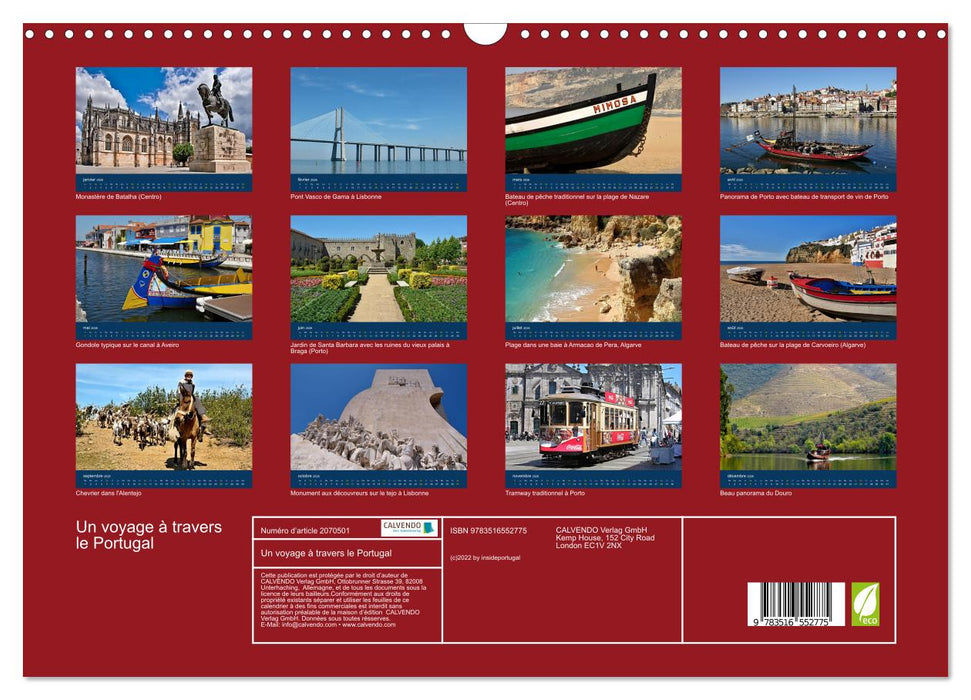 Un voyage à travers le Portugal (CALVENDO Calendrier mensuel 2026)