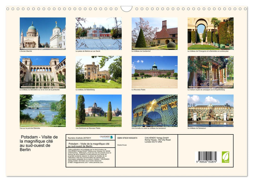 Potsdam - Visite de la magnifique cité au sud-ouest de Berlin (CALVENDO Calendrier mensuel 2026)