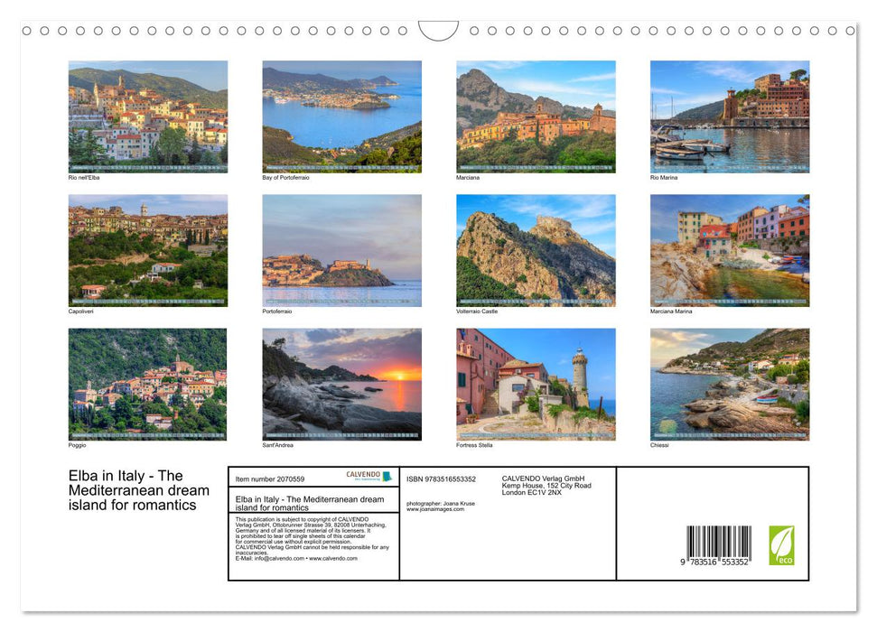 Elba in Italy - The Mediterranean dream island for romantics (CALVENDO Monthly Calendar 2026)