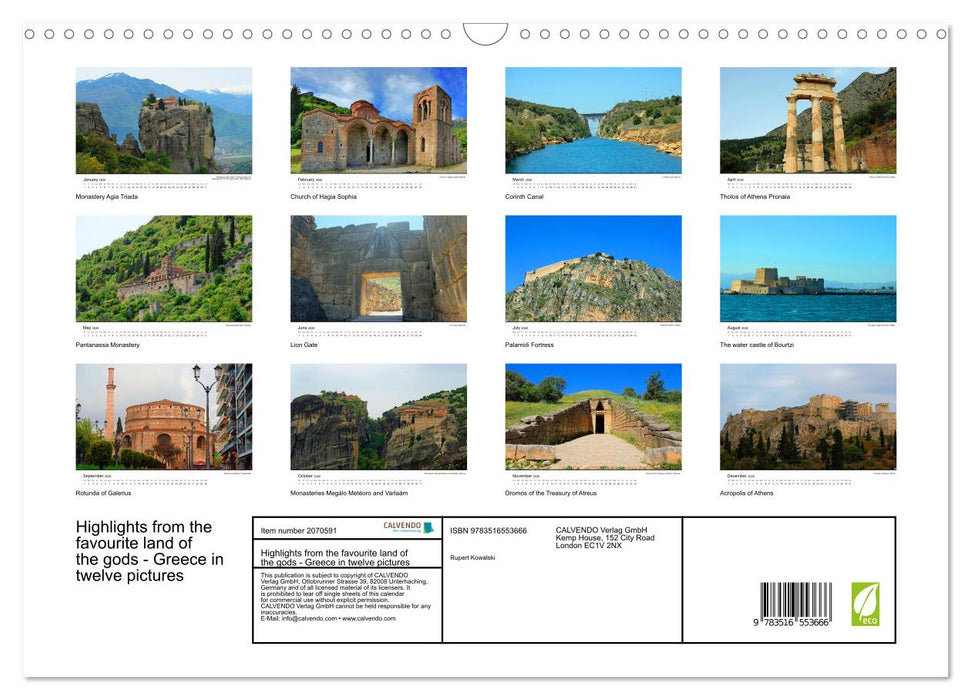 Highlights from the favourite land of the gods - Greece in twelve pictures (CALVENDO Monthly Calendar 2026)