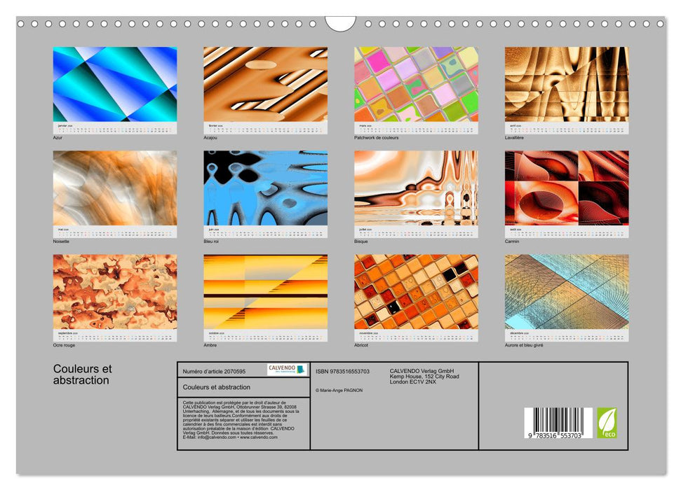 Couleurs et abstraction (CALVENDO Calendrier mensuel 2026)