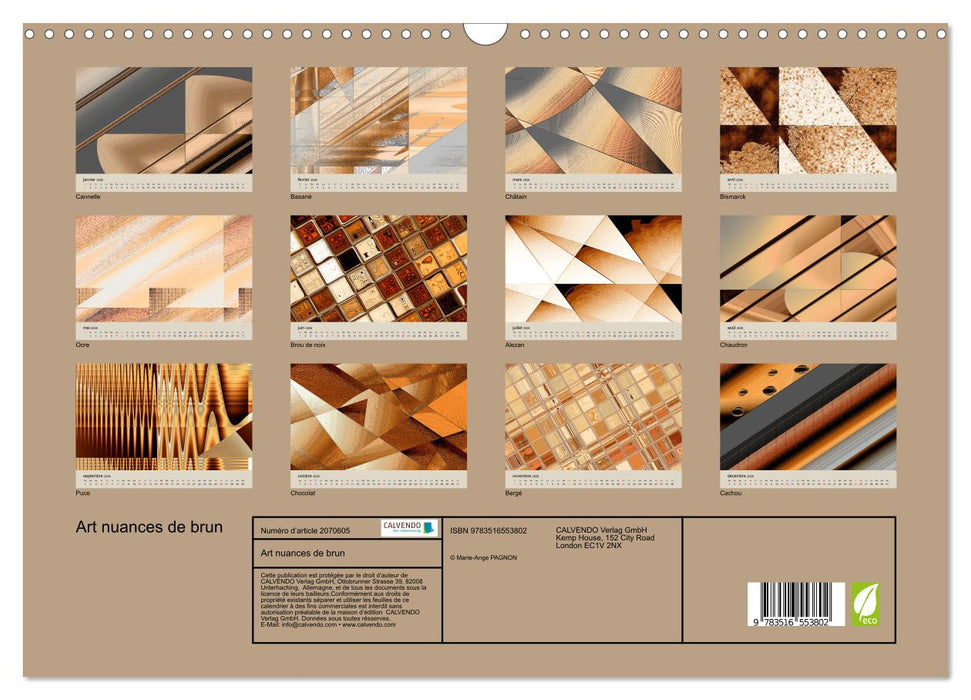 Art nuances de brun (CALVENDO Calendrier mensuel 2026)