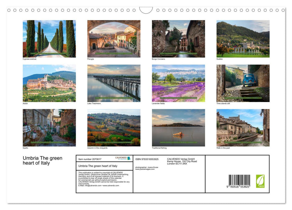 Umbria The green heart of Italy (CALVENDO Monthly Calendar 2026)