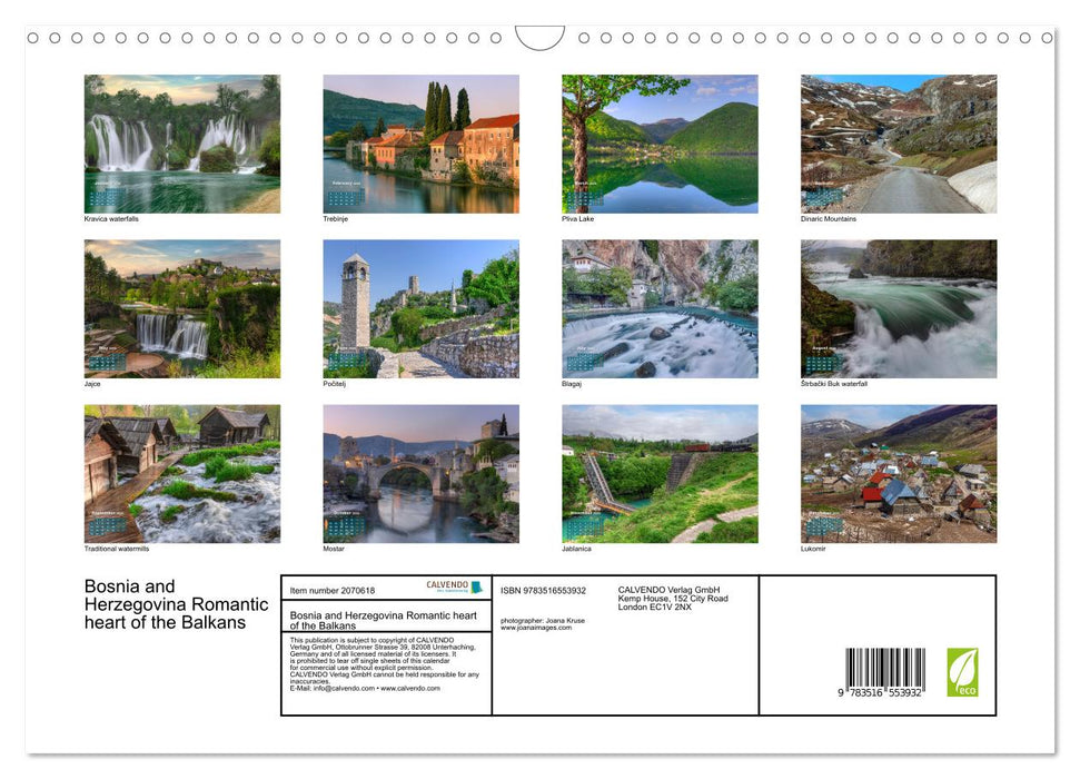 Bosnia and Herzegovina Romantic heart of the Balkans (CALVENDO Monthly Calendar 2026)
