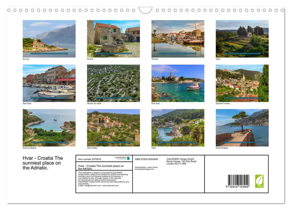 Hvar - Croatia The sunniest place on the Adriatic. (CALVENDO Monthly Calendar 2026)