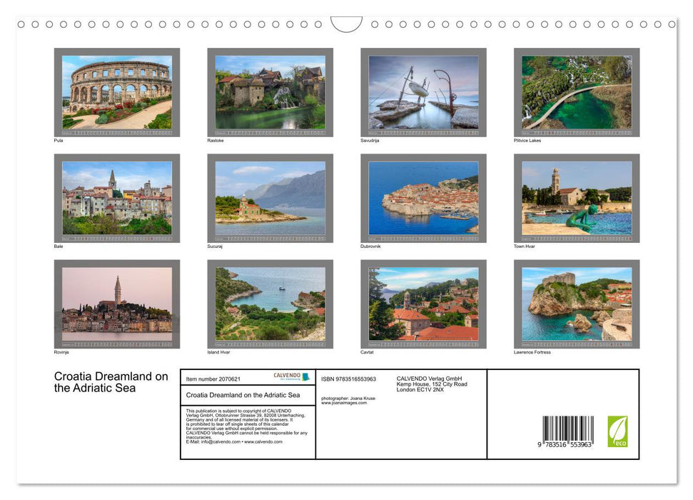 Croatia Dreamland on the Adriatic Sea (CALVENDO Monthly Calendar 2026)