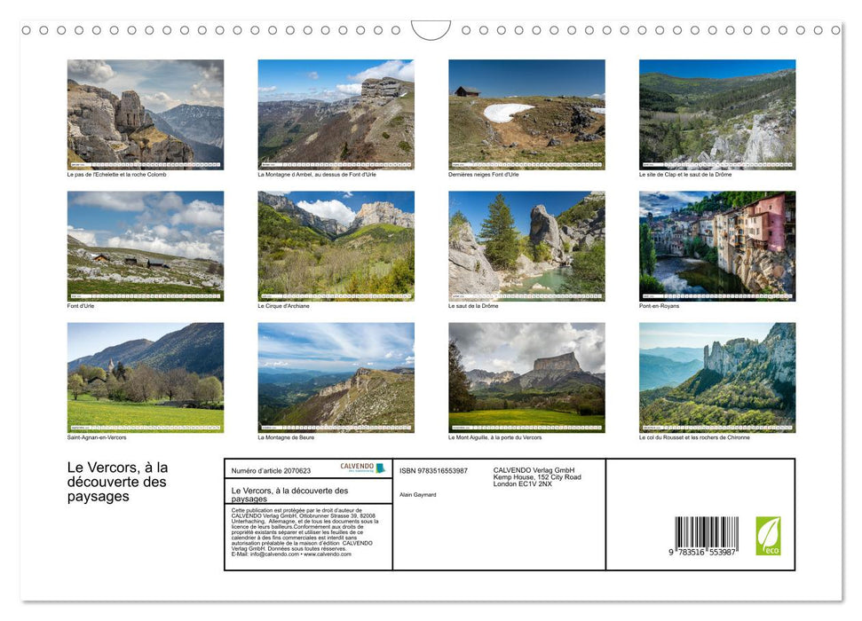 Le Vercors, à la découverte des paysages (CALVENDO Calendrier mensuel 2026)