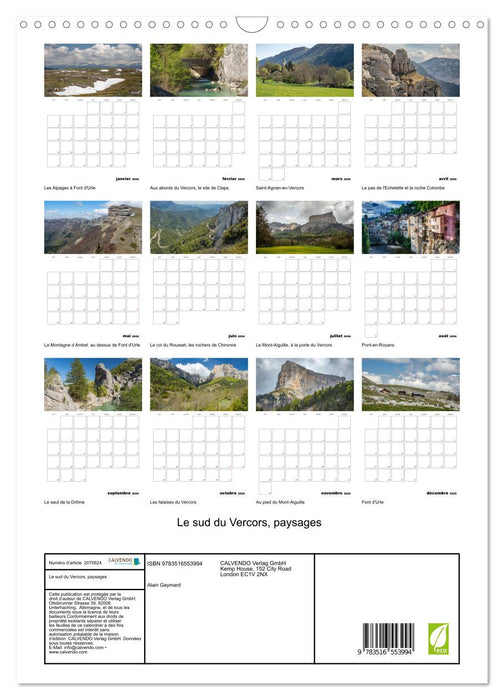 Le sud du Vercors, paysages (CALVENDO Calendrier mensuel 2026)